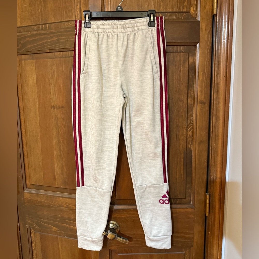 Adidas Kids Gray Joggers with Red Stripes size 16